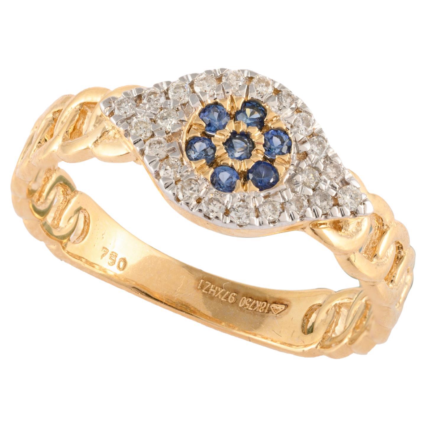 For Sale:  Sapphire Diamond Evil Eye Ring Crafted in 18k Solid Yellow Gold