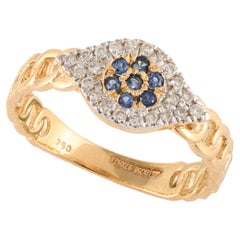 Sapphire Diamond Evil Eye Ring Crafted in 18k Solid Yellow Gold