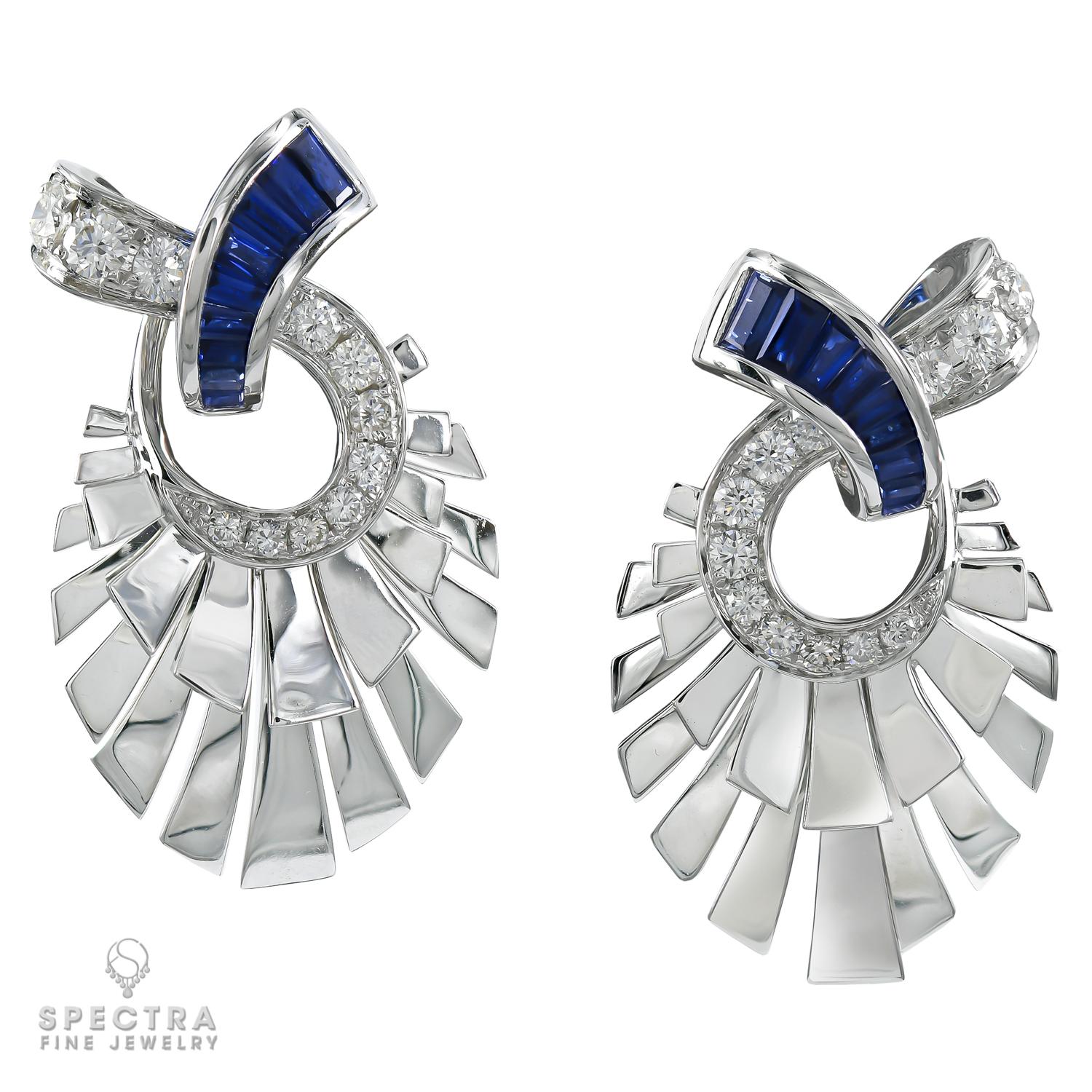 Women's Sapphire Diamond Fan Earrings For Sale