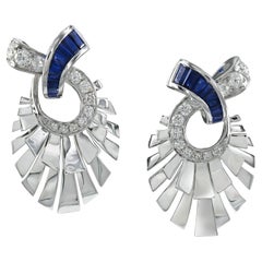 Used Sapphire Diamond Fan Earrings