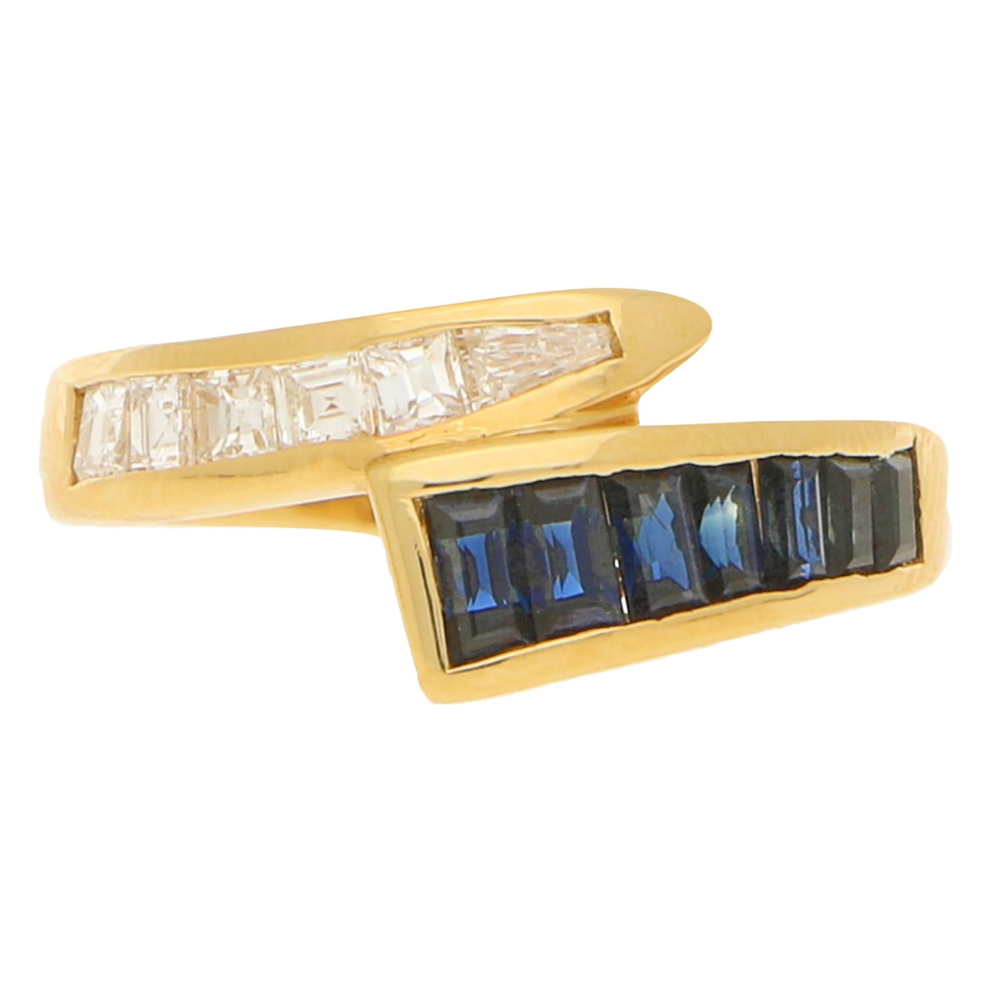 Sapphire and Diamond Fancy Crossover Half Eternity Ring 18 Carat Yellow Gold