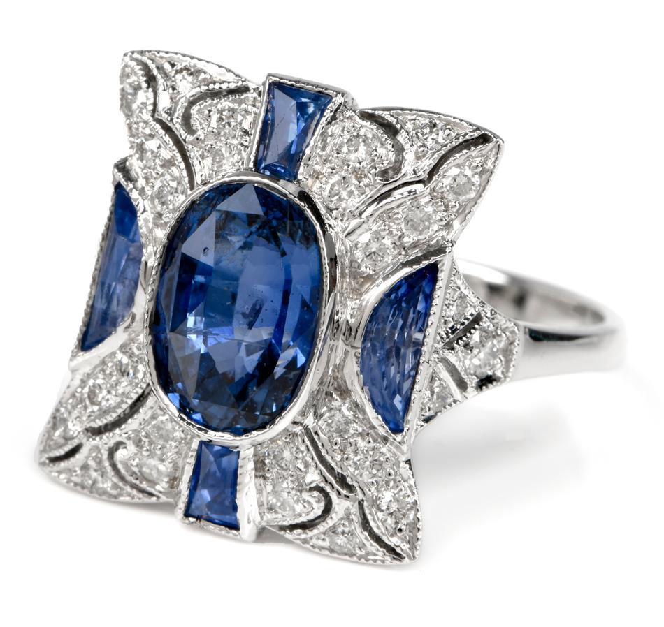 Women's or Men's Sapphire Diamond Filligree 18 Karat Gold Diamond Ring