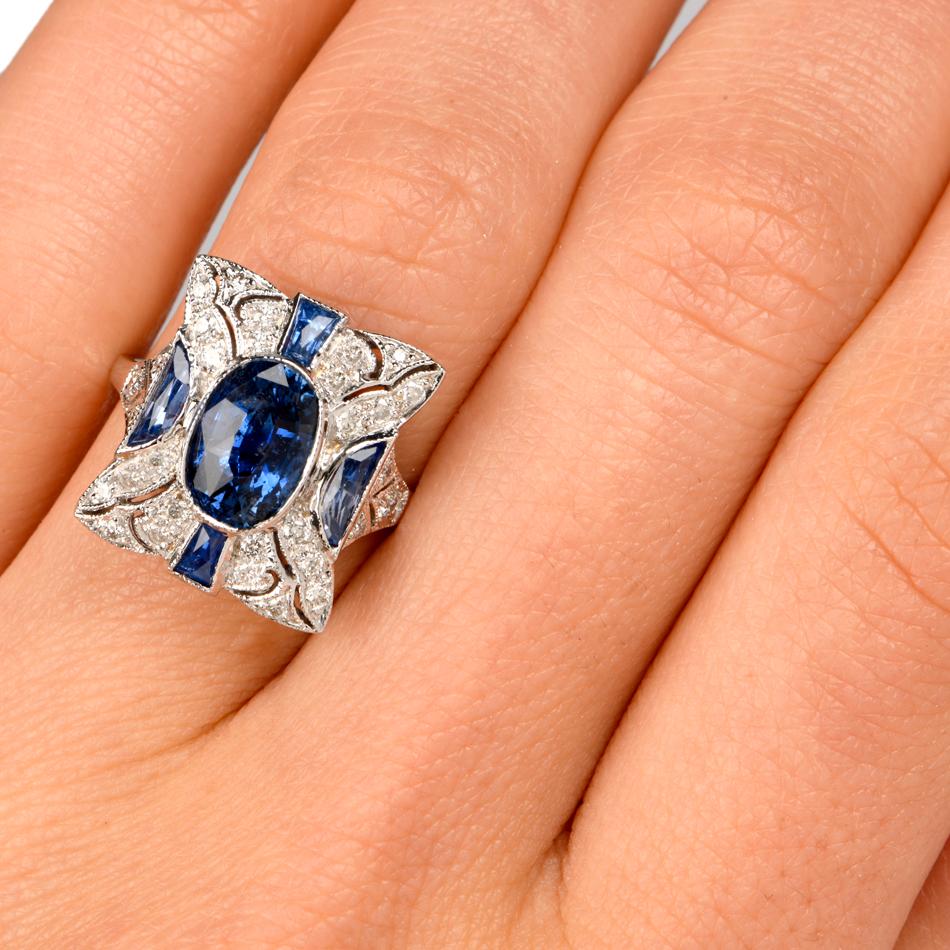 Sapphire Diamond Filligree 18 Karat Gold Diamond Ring 2