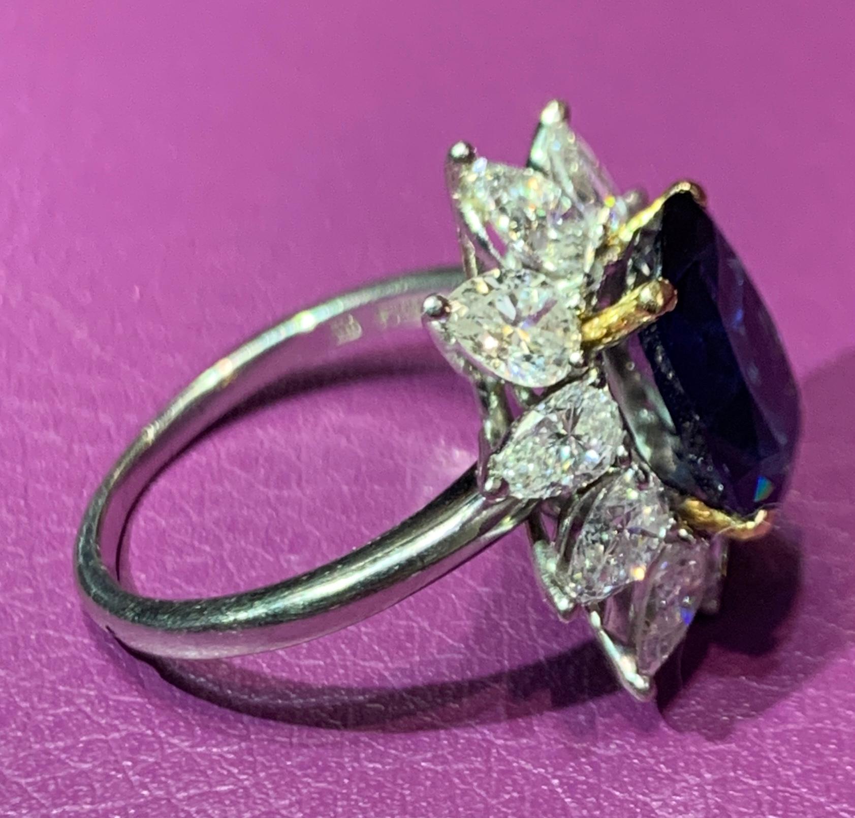 Sapphire and Diamond Flower Cocktail Ring In Excellent Condition In New York, NY