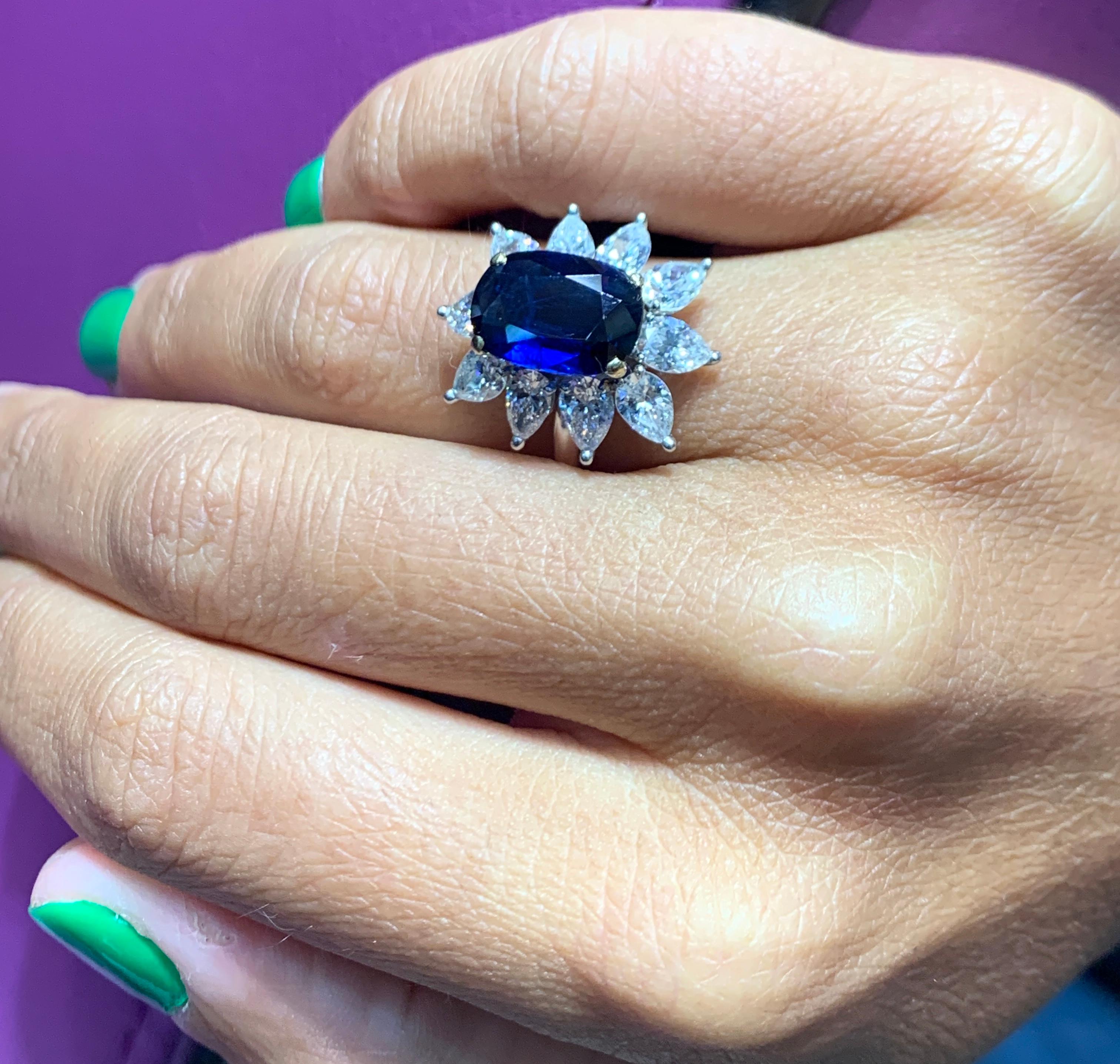 Women's Sapphire and Diamond Flower Cocktail Ring
