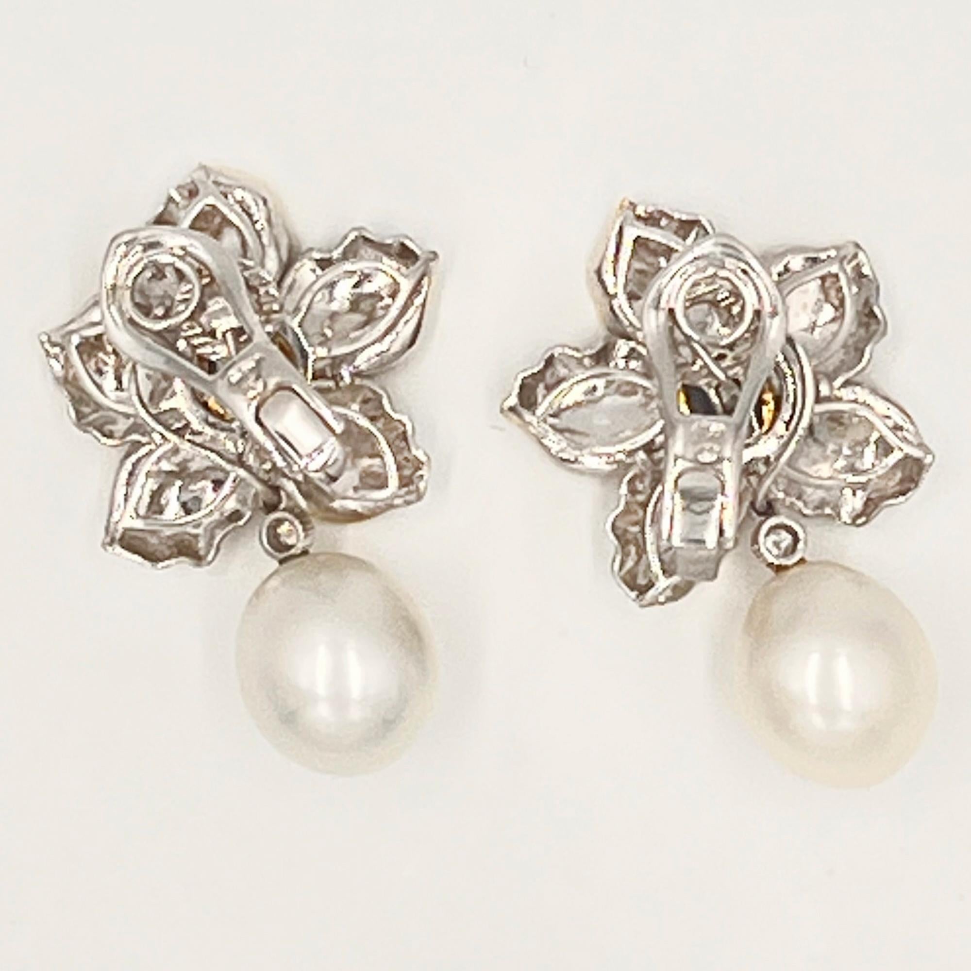 Women's Sapphire Diamond Flower Earrings with Pearl Drops