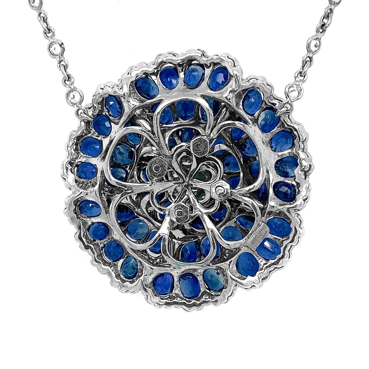 Sapphire Diamond Flower Necklace In Excellent Condition For Sale In New York, NY