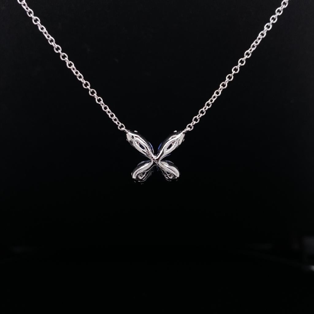 Women's Sapphire Diamond Flower Necklace in 18 Karat White Gold