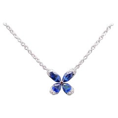 Sapphire Diamond Flower Necklace in 18 Karat White Gold
