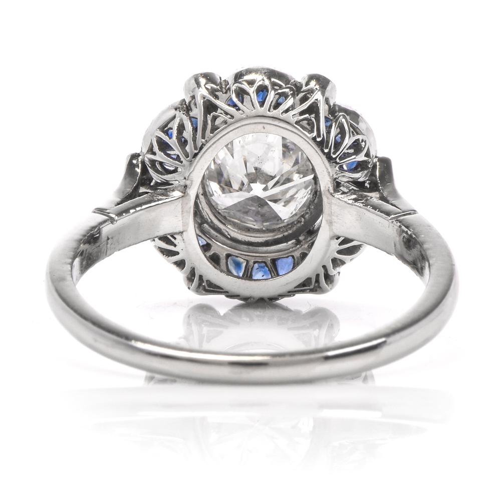 Sapphire Diamond Flower Platinum Engagement Ring 1