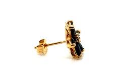 Sapphire Diamond Flower Single Stud Earring 1ct 14K Yellow Gold Marquise Cut