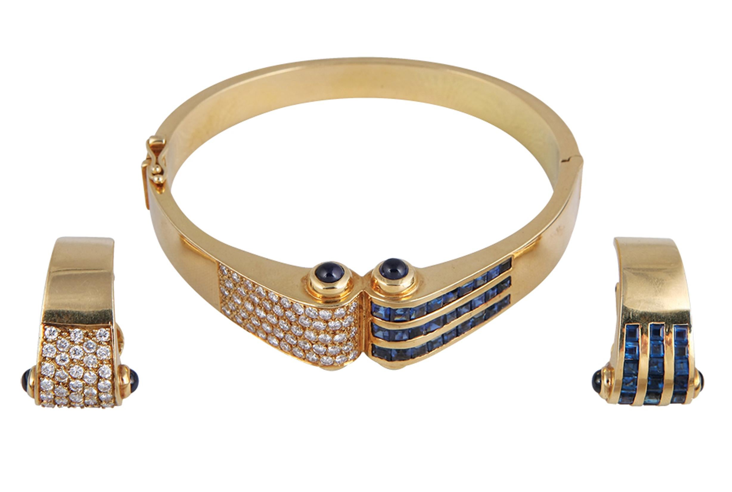Sapphire Diamond Gold Bangle and Earrings Set 3