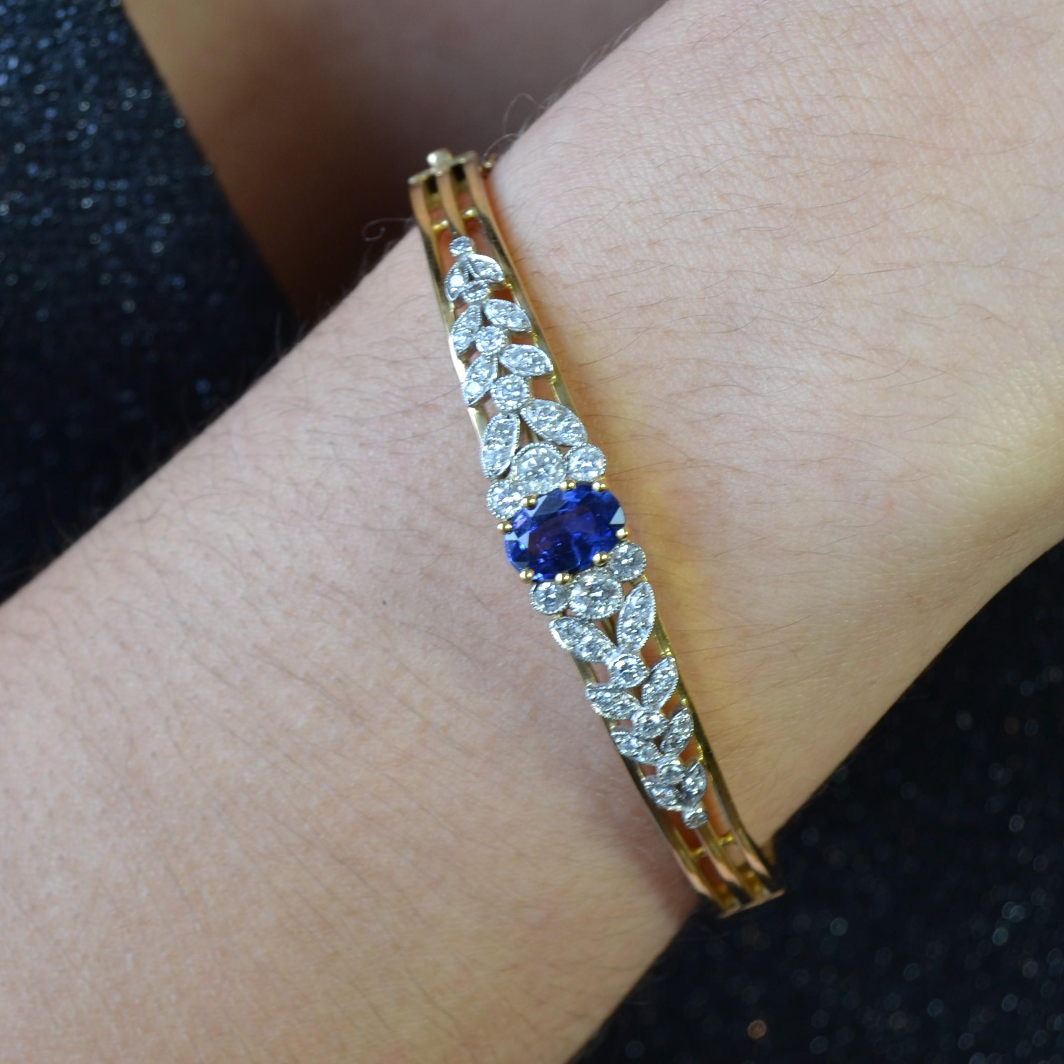 Napoleon III Sapphire Diamond Gold Bangle Bracelet