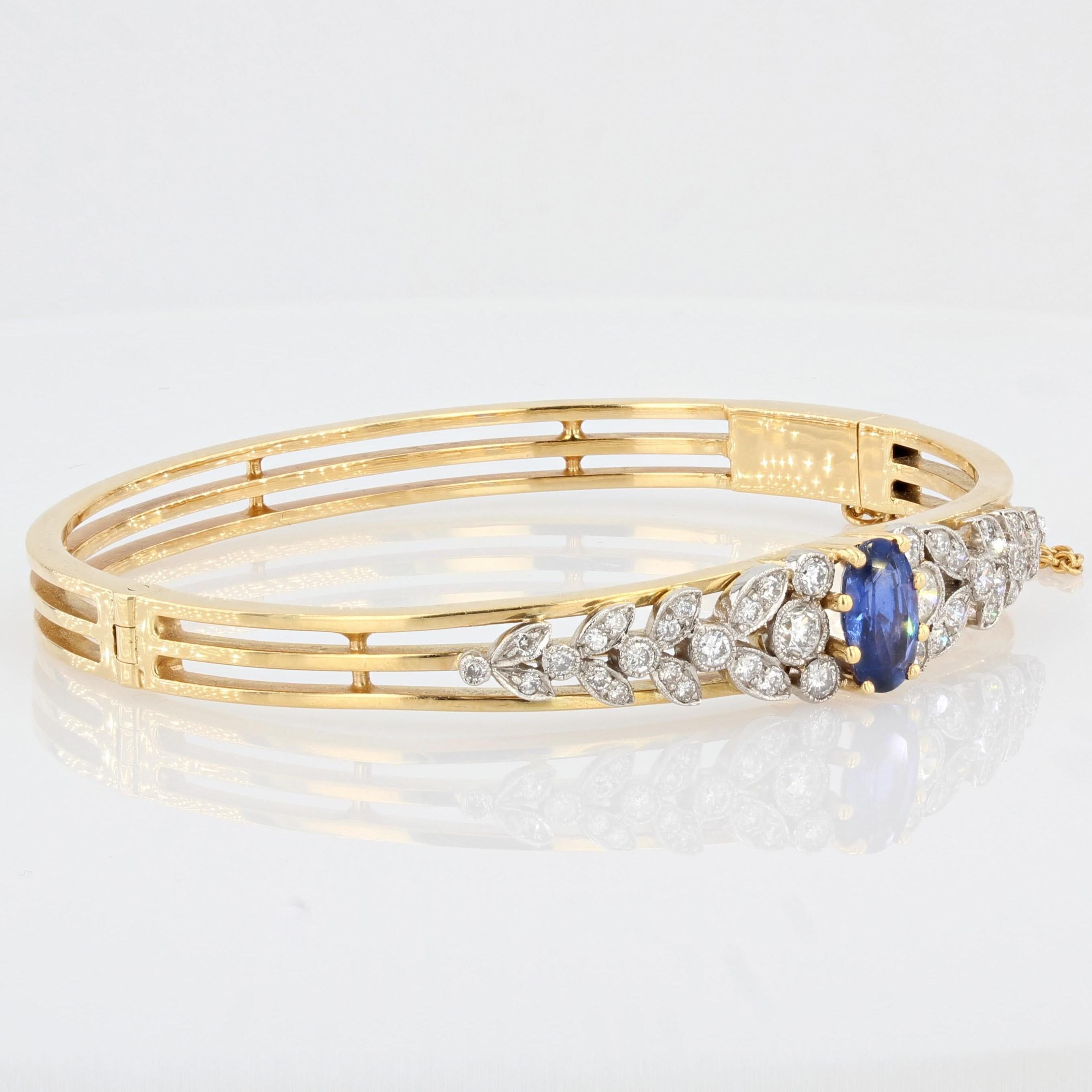 Sapphire Diamond Gold Bangle Bracelet In New Condition In Poitiers, FR