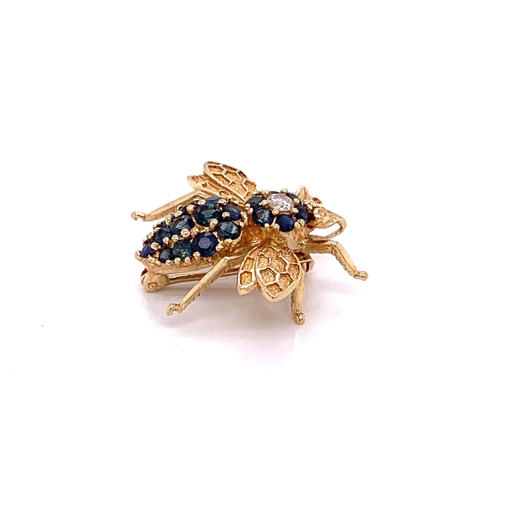 Sapphire Diamond Gold Bee Pin In New Condition In Beverly Hills, CA