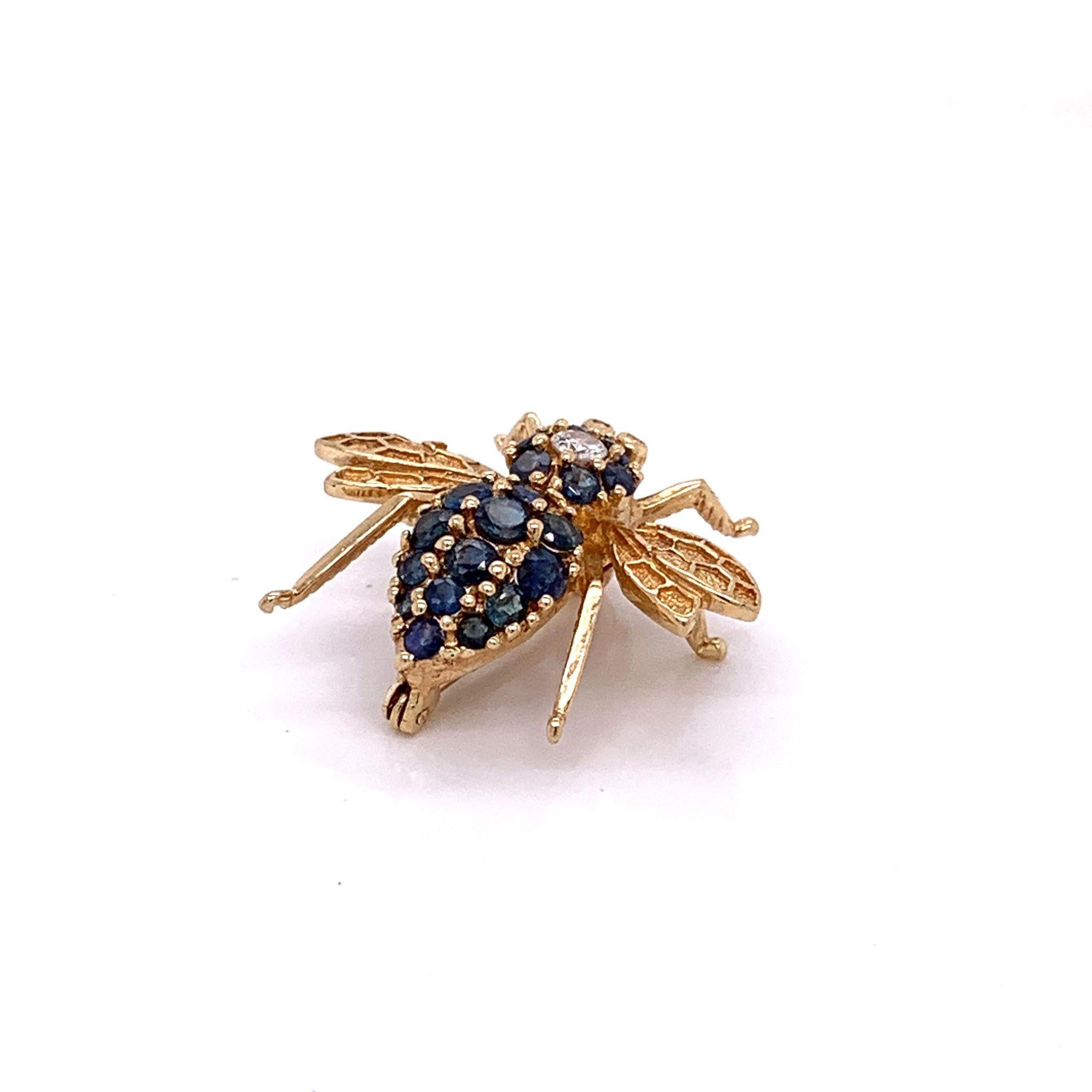Women's or Men's Sapphire Diamond Gold Bee Pin