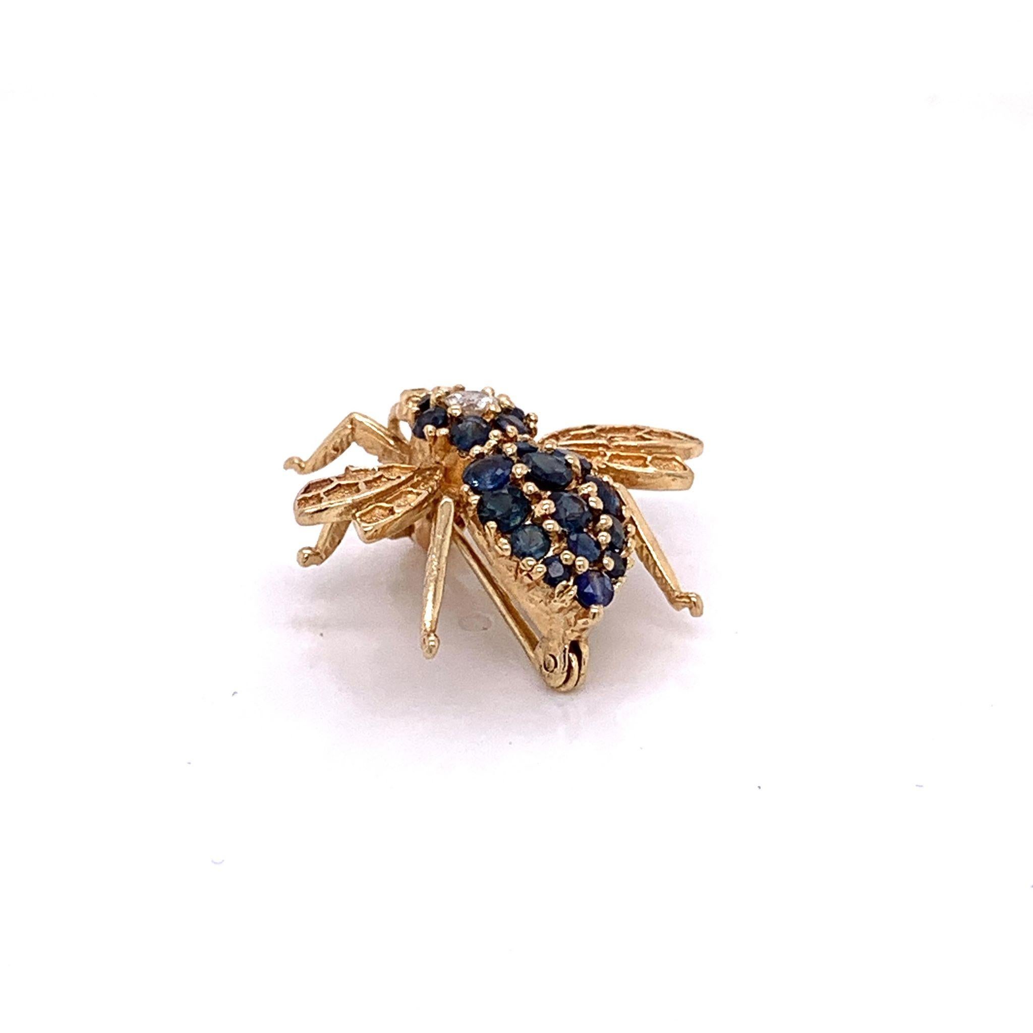 Sapphire Diamond Gold Bee Pin 1