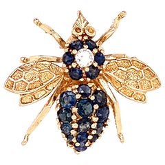 Sapphire Diamond Gold Bee Pin