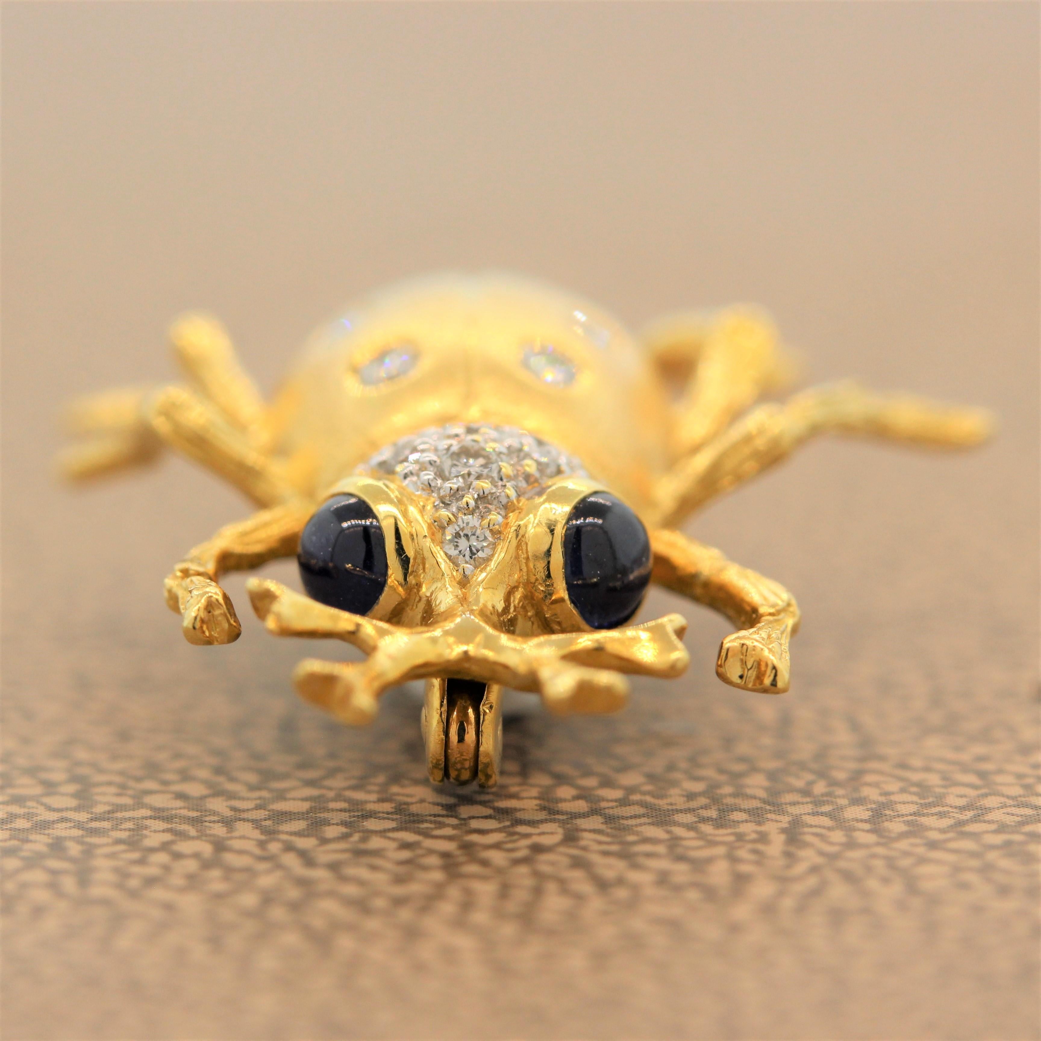 Sapphire Diamond Gold Beetle Brooch Pin In New Condition In Beverly Hills, CA