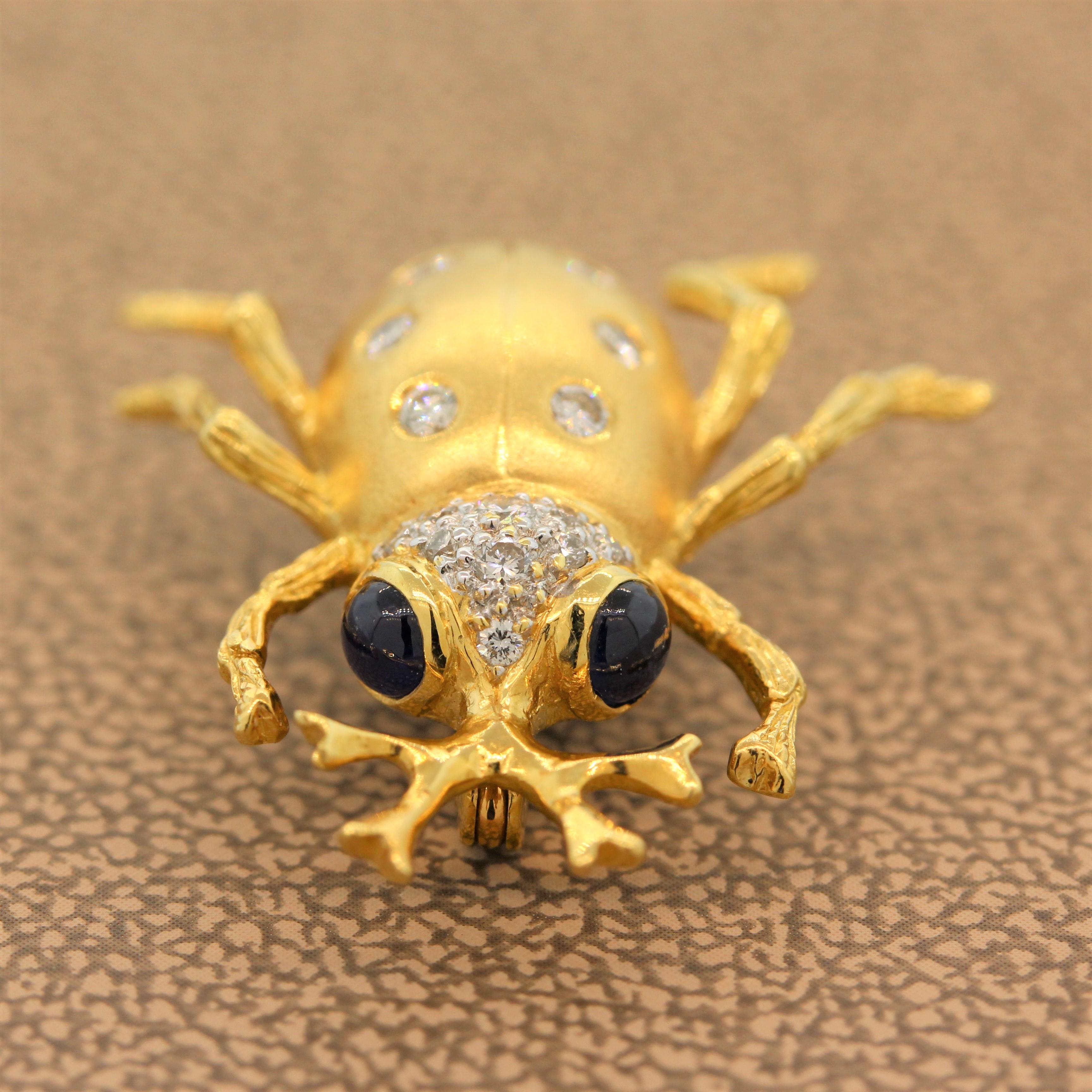 Women's Sapphire Diamond Gold Beetle Brooch Pin