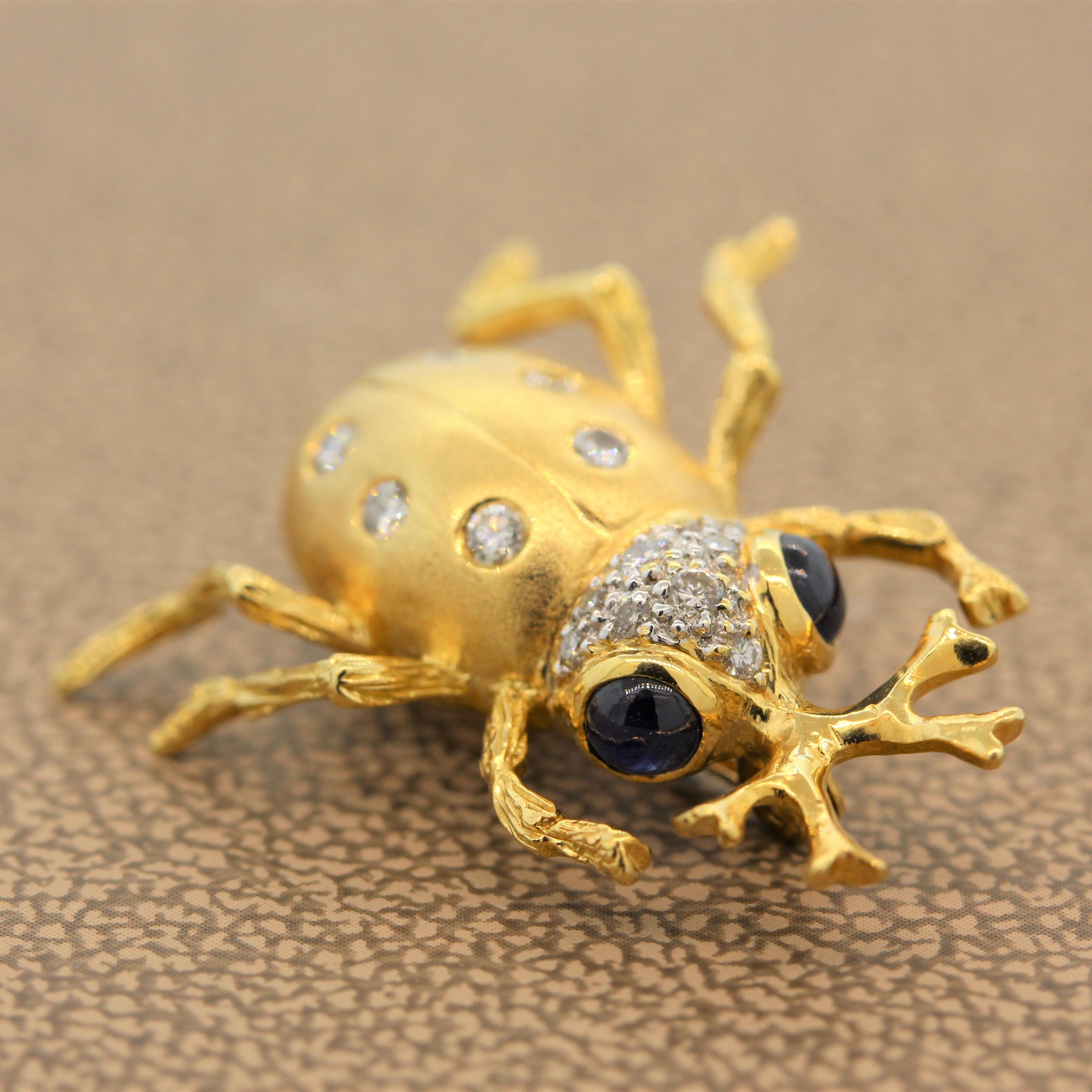 Sapphire Diamond Gold Beetle Brooch Pin 1