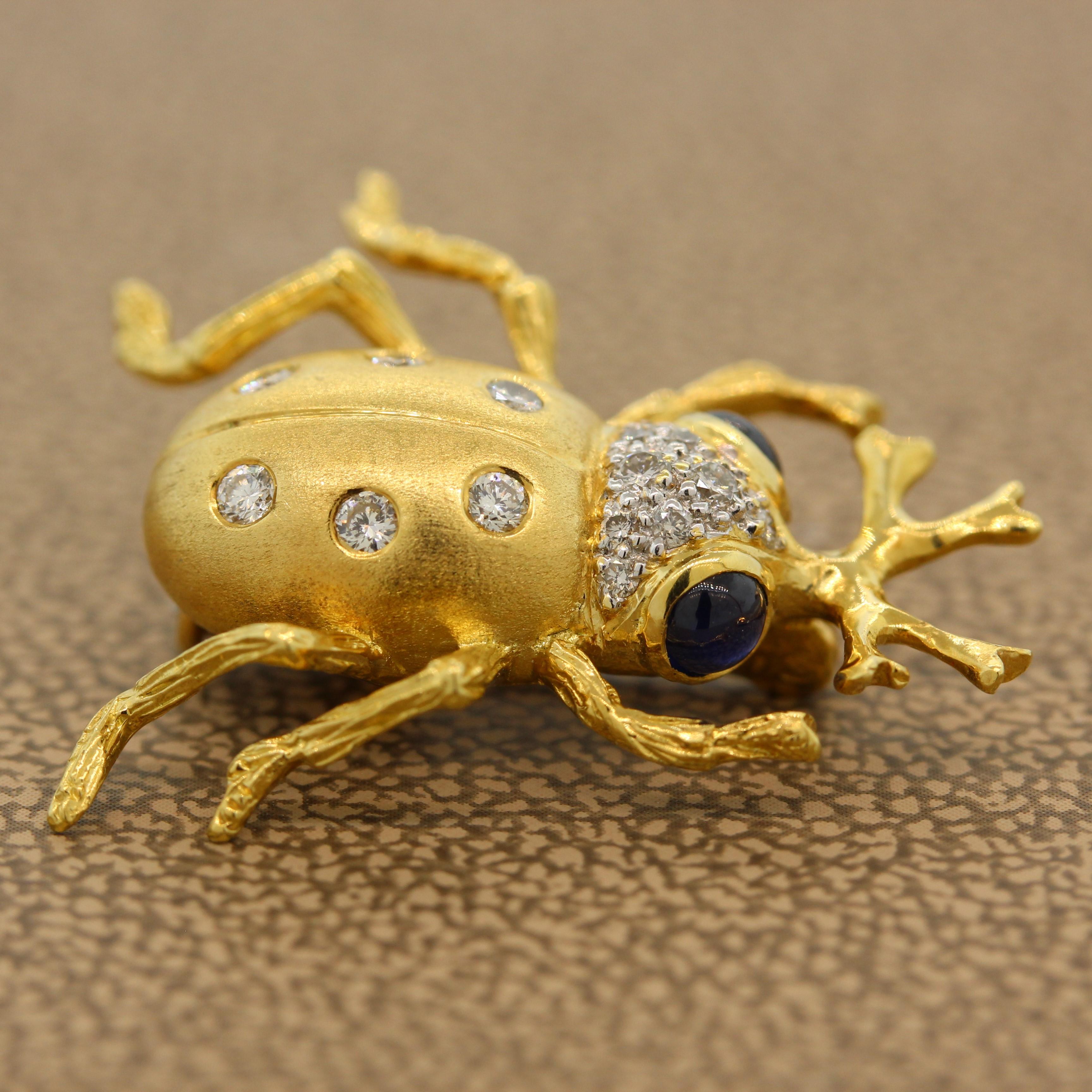 Sapphire Diamond Gold Beetle Brooch Pin 2