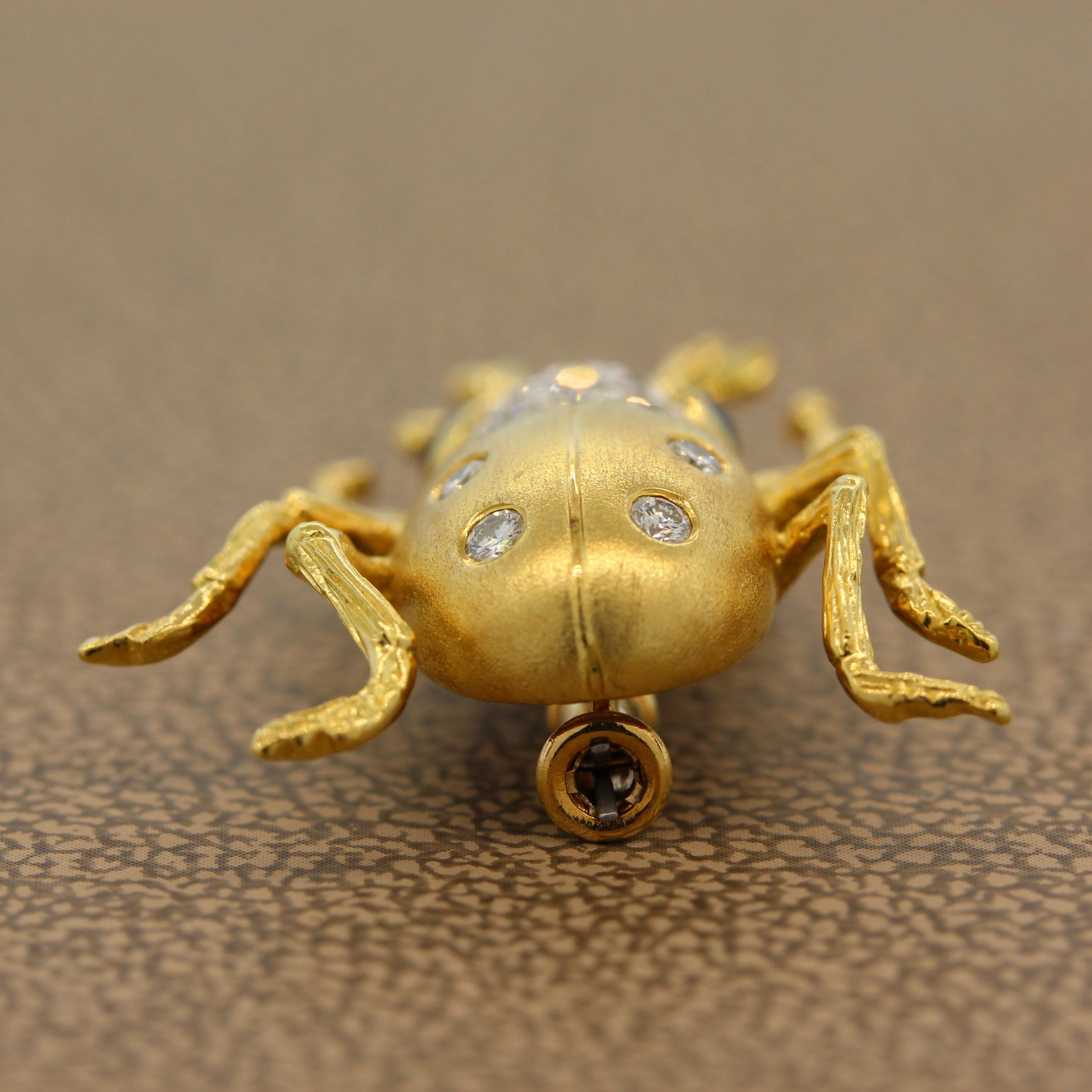 Sapphire Diamond Gold Beetle Brooch Pin 3