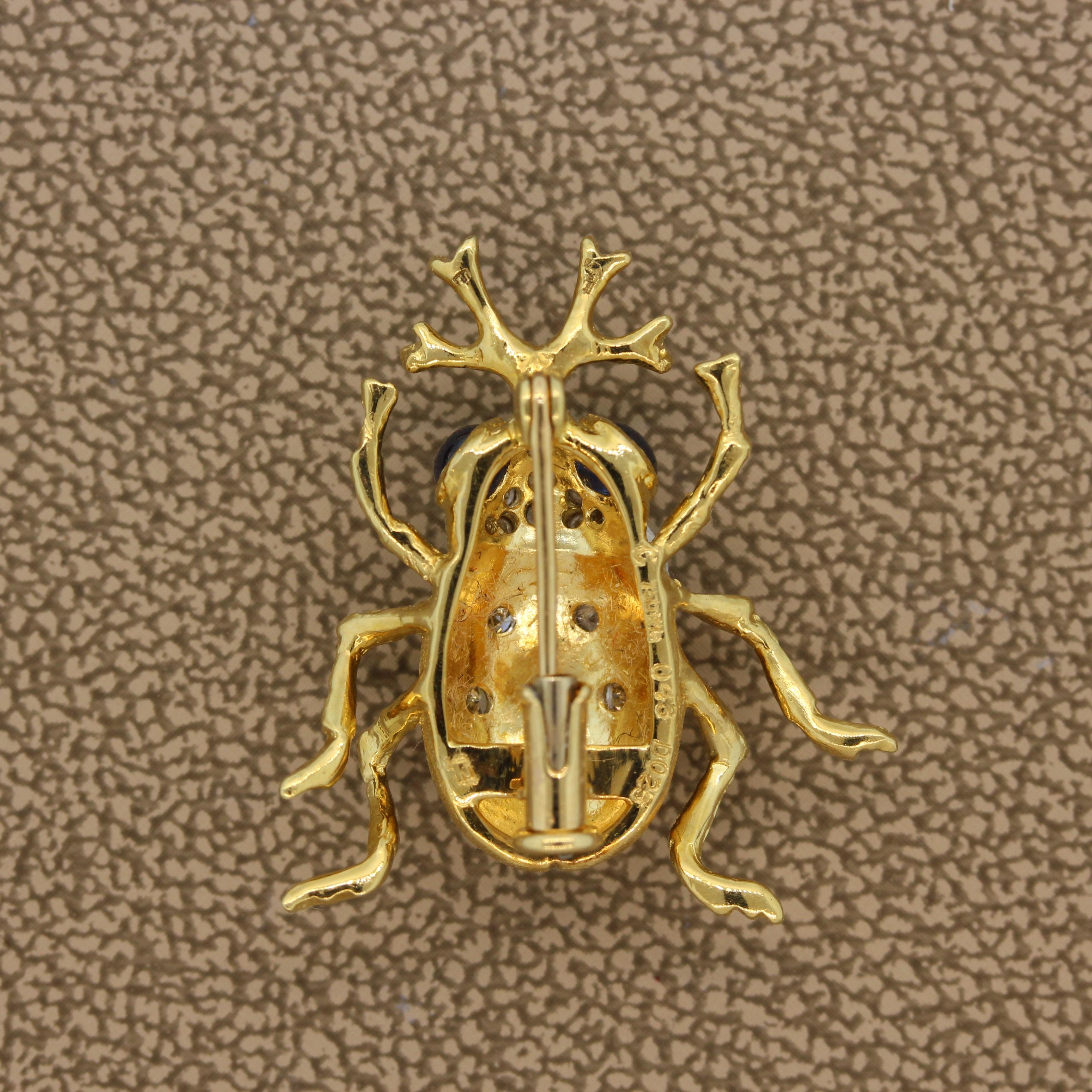 Sapphire Diamond Gold Beetle Brooch Pin 4