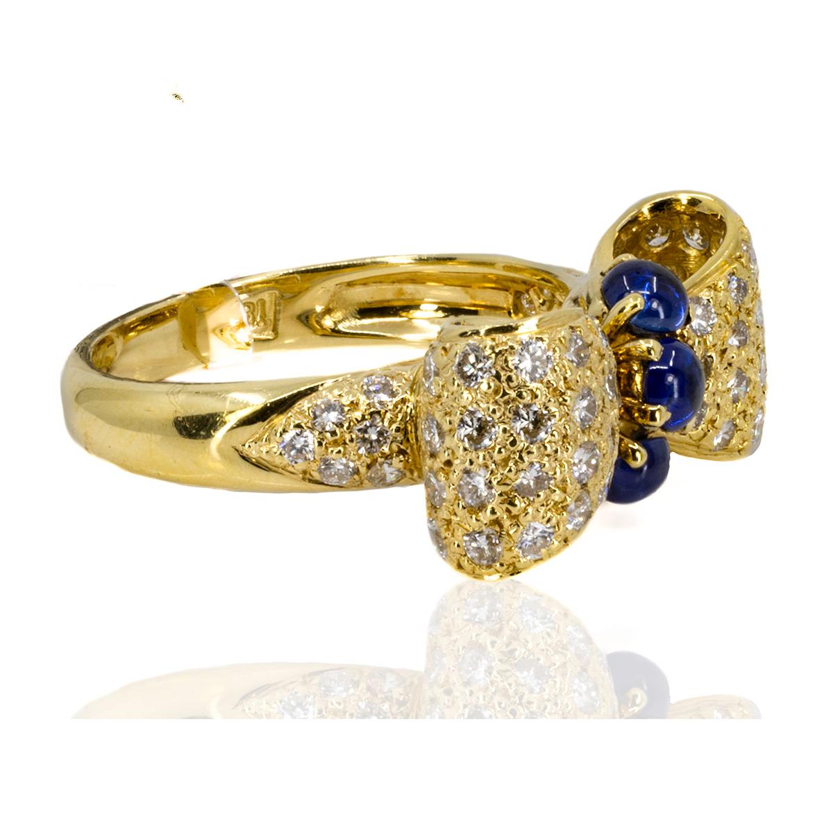 da uomo o donna Anello con fiocco in oro con zaffiro e diamante in vendita