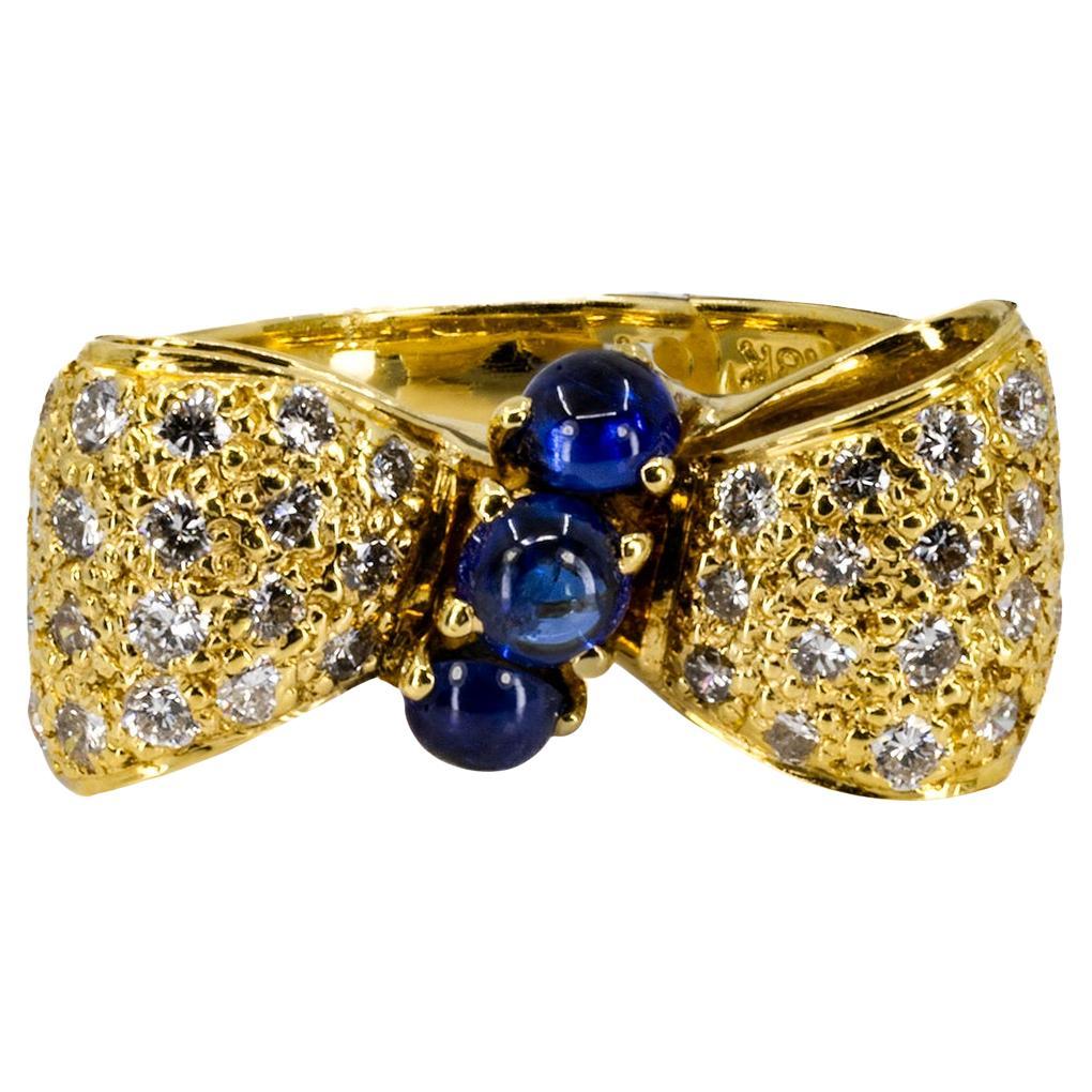 Sapphire Diamond Gold Bow Ring