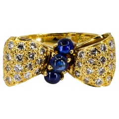 Sapphire Diamond Gold Bow Ring