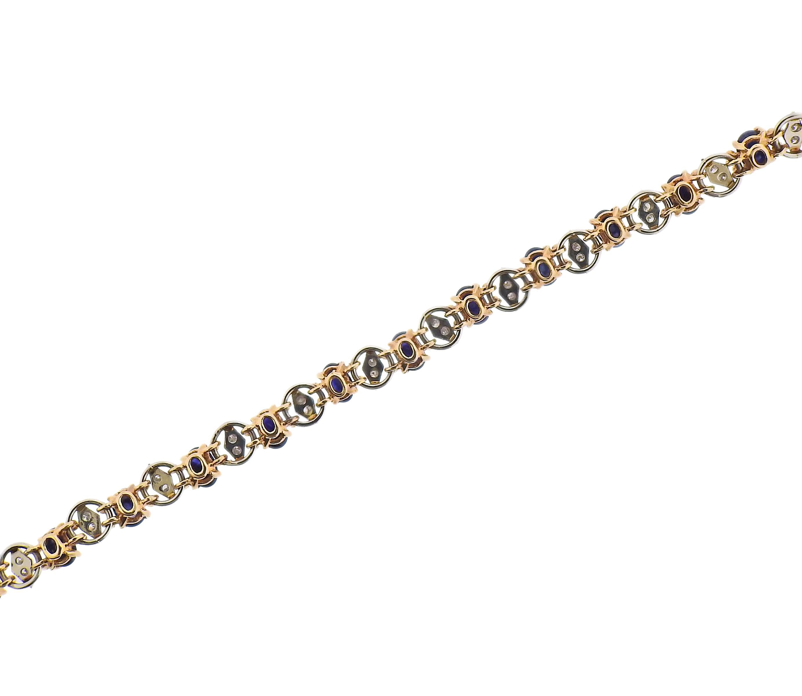 Cabochon Sapphire Diamond Gold Bracelet For Sale