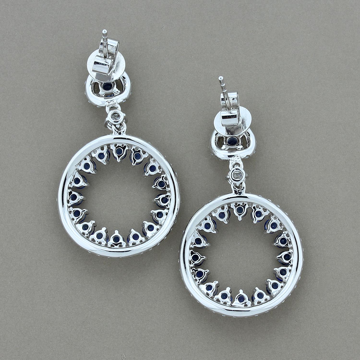 Women's Sapphire Diamond Gold Circle Earrings