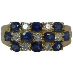 Sapphire Diamond Gold Cluster Ring