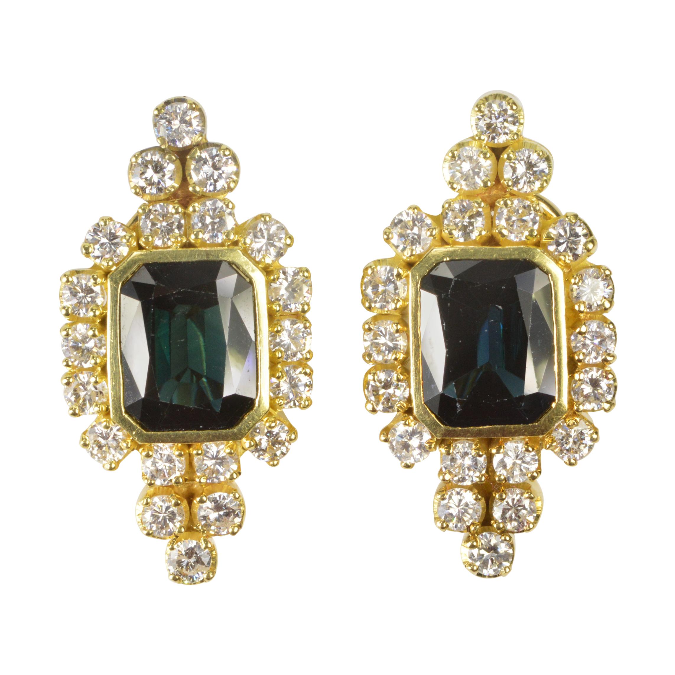 Sapphire Diamond Gold Earrings For Sale