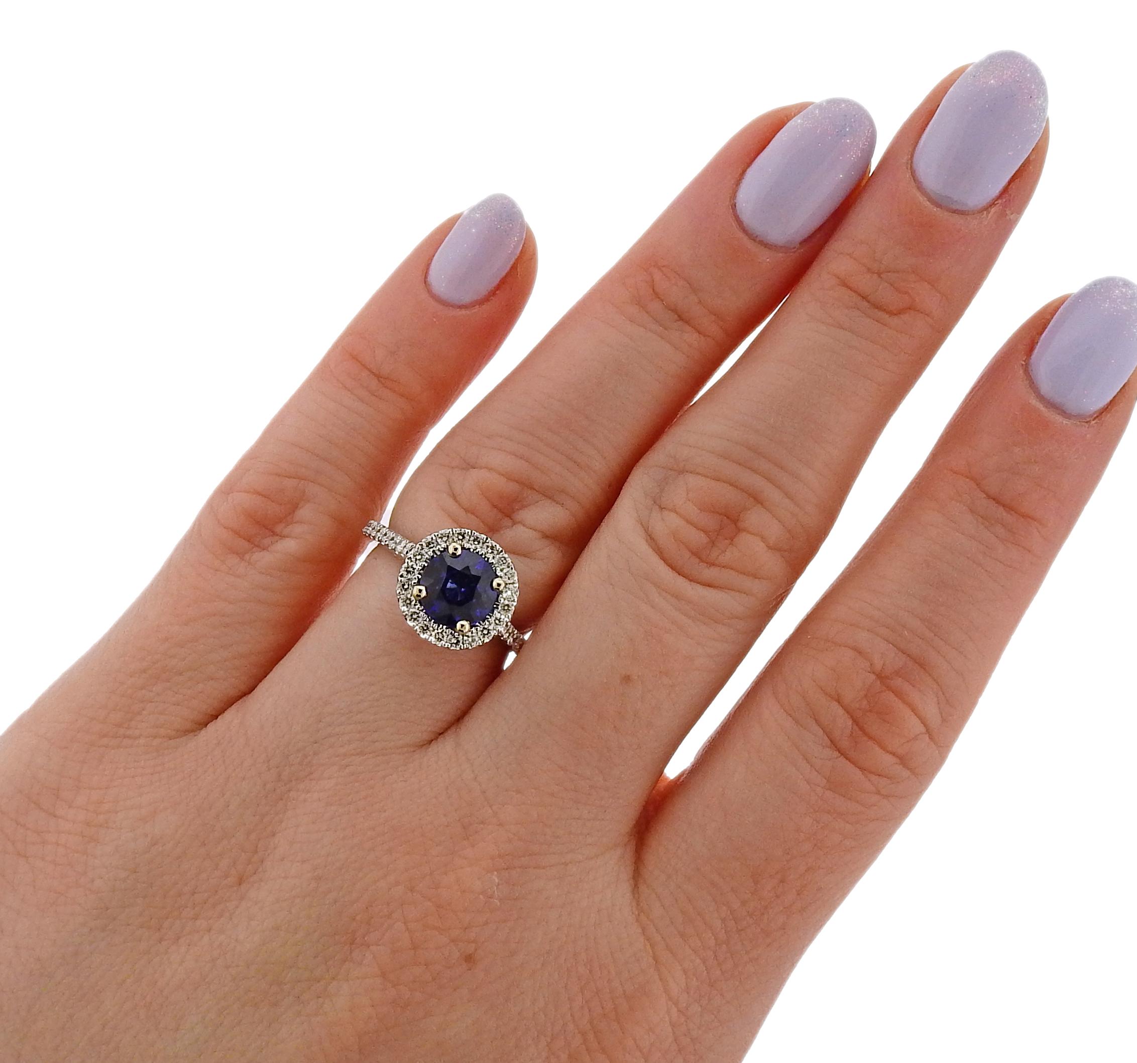 Women's Sapphire Diamond Gold Engagement Ring For Sale