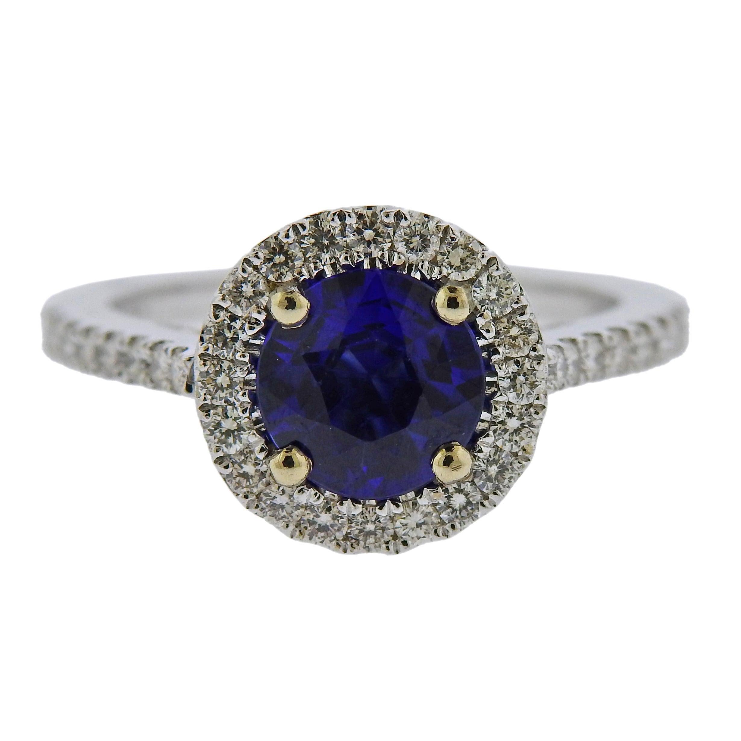 Sapphire Diamond Gold Engagement Ring For Sale