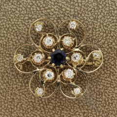 Sapphire Diamond Gold Flower Brooch