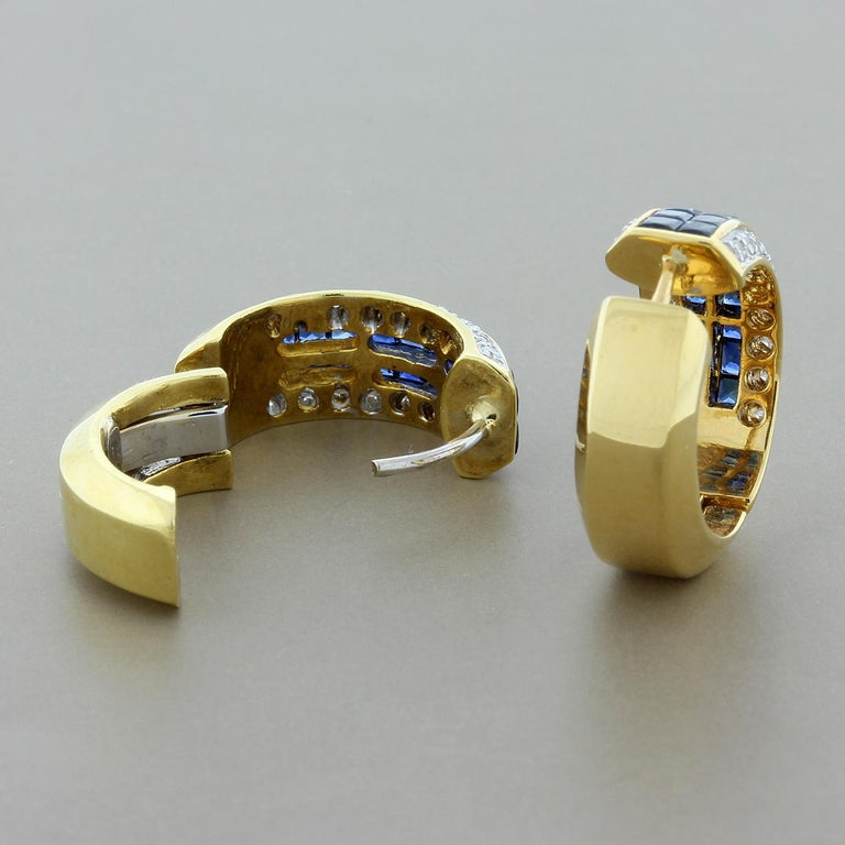 Sapphire Diamond Gold Hoop Earrings at 1stDibs