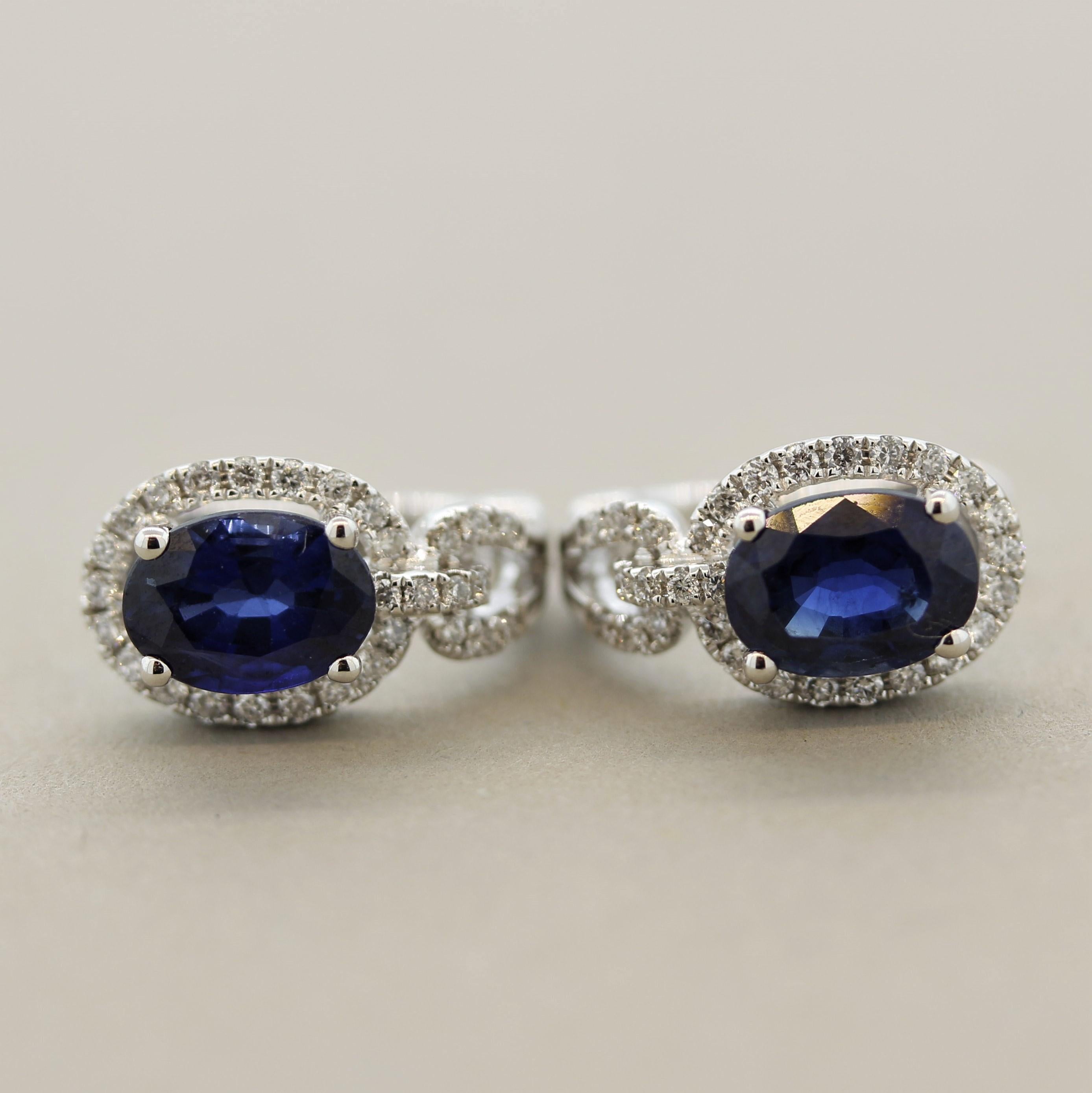 Oval Cut Sapphire Diamond Gold Huggie Earrings