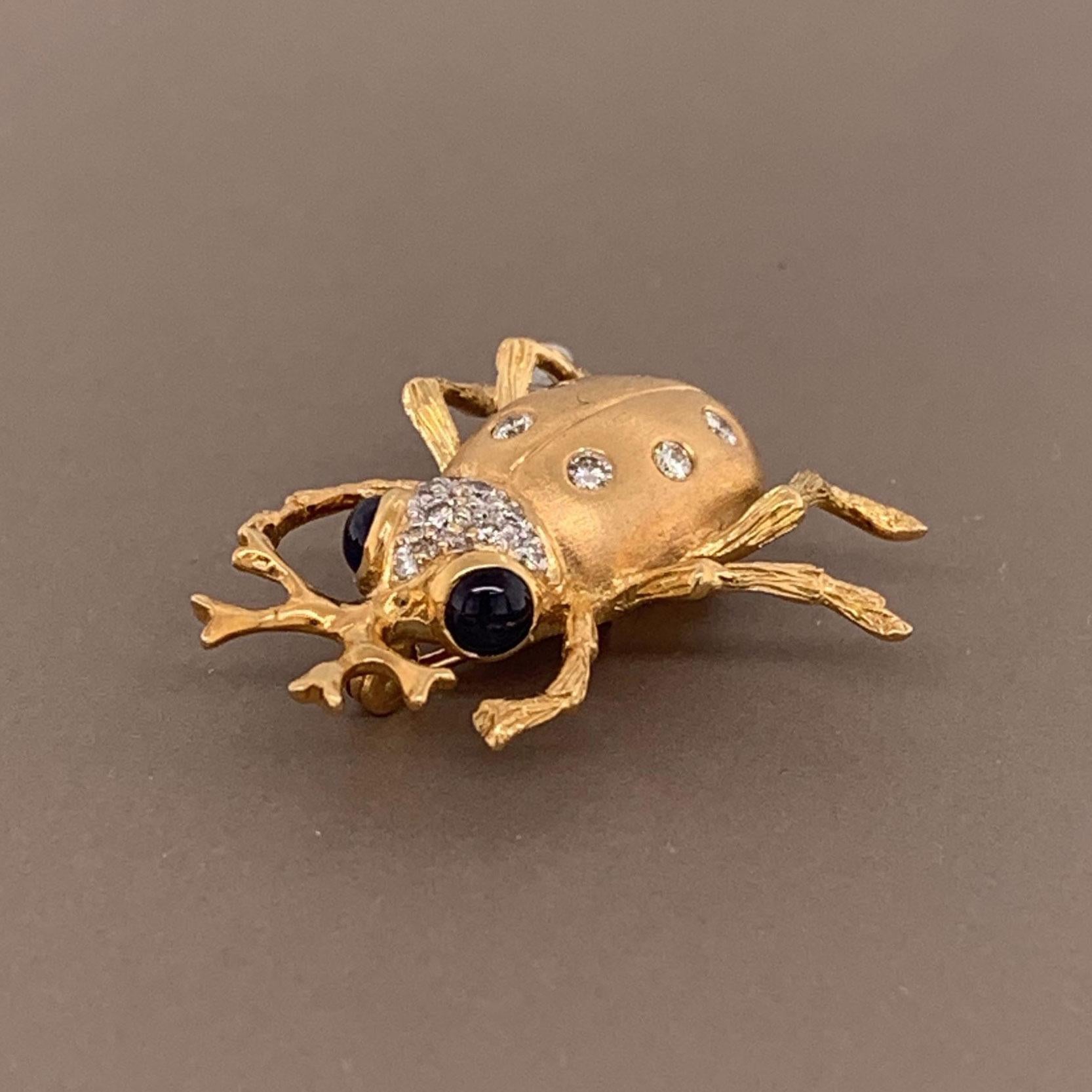 Sapphire Diamond Gold Insect Pin Brooch In New Condition For Sale In Beverly Hills, CA
