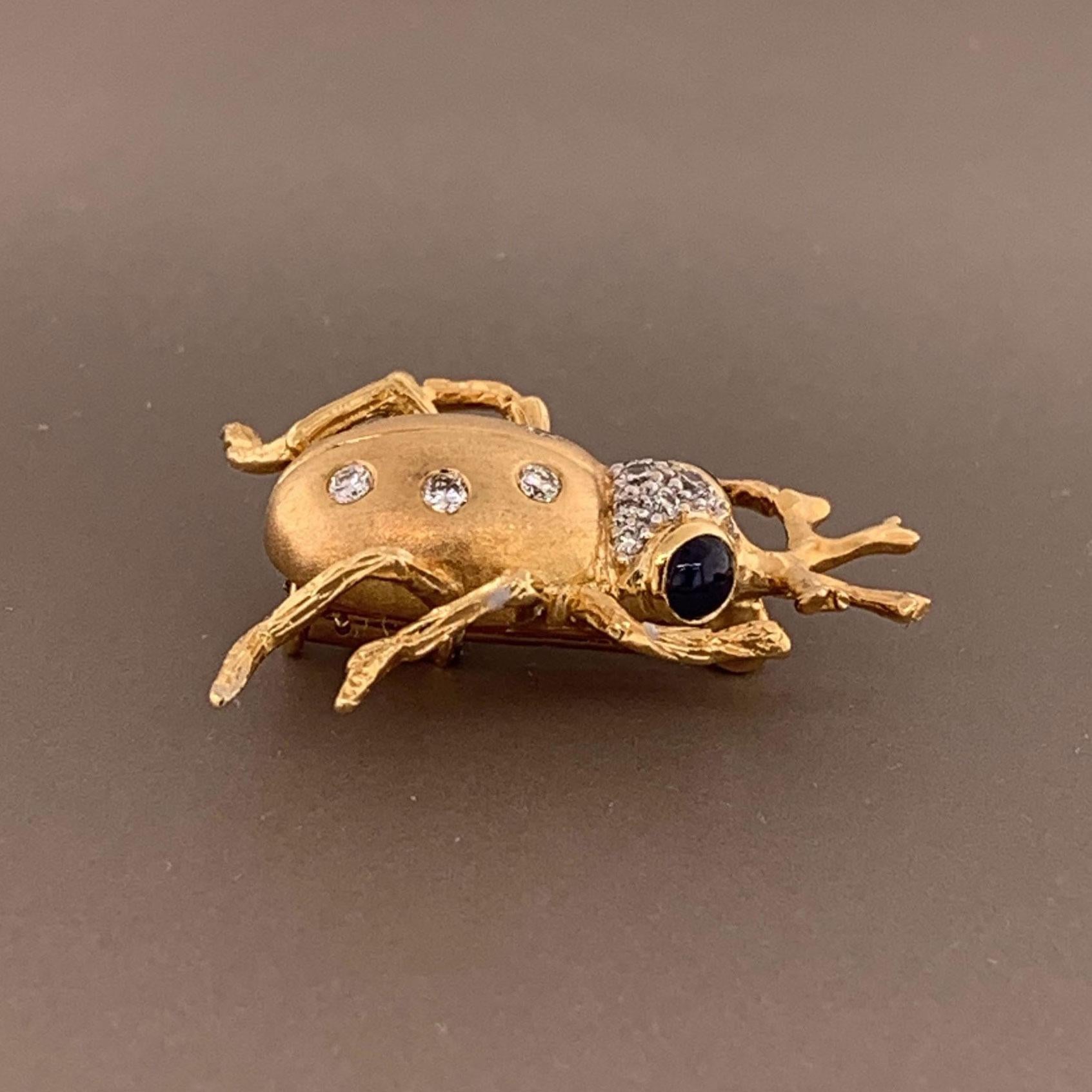 Sapphire Diamond Gold Insect Pin Brooch For Sale 2
