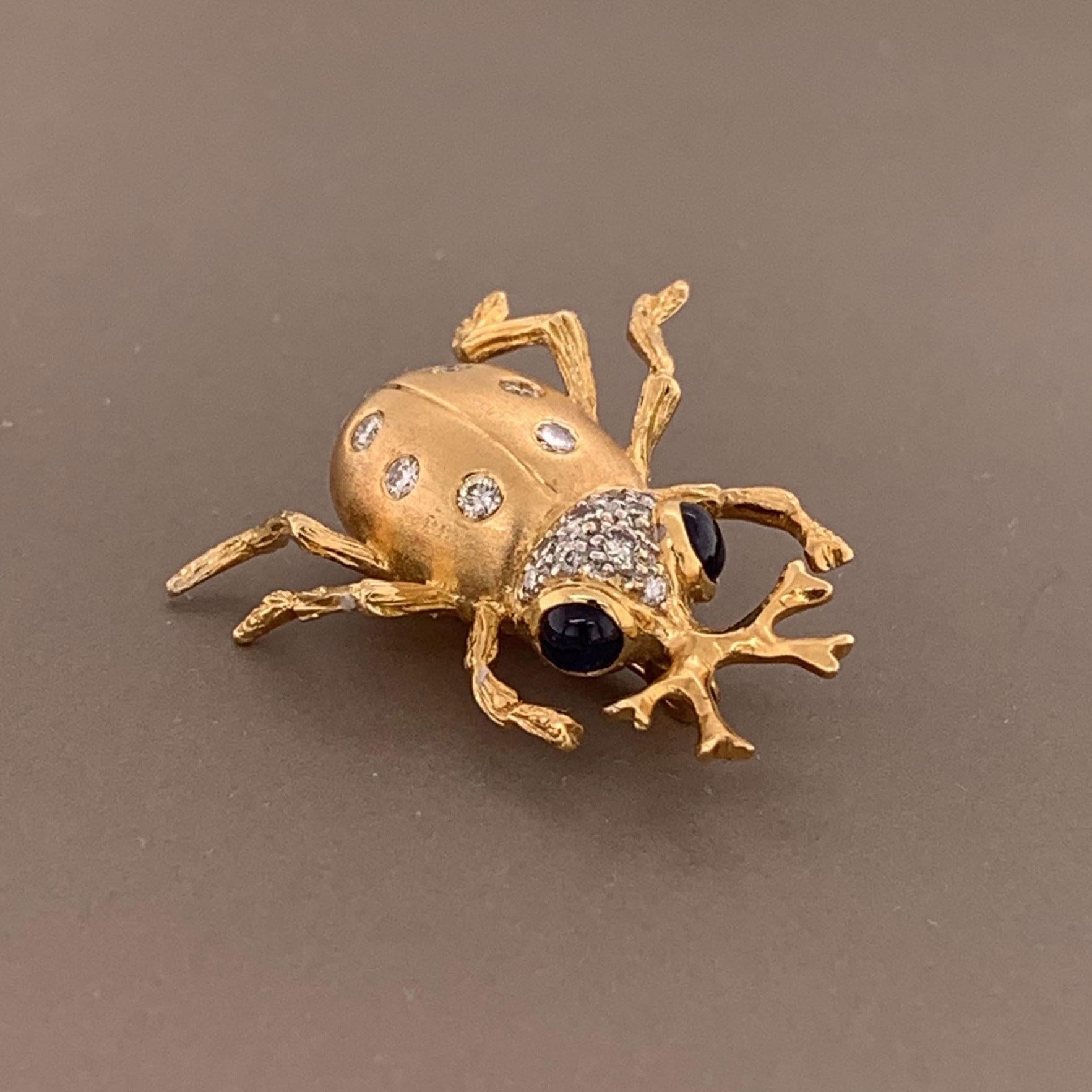 Sapphire Diamond Gold Insect Pin Brooch For Sale 3
