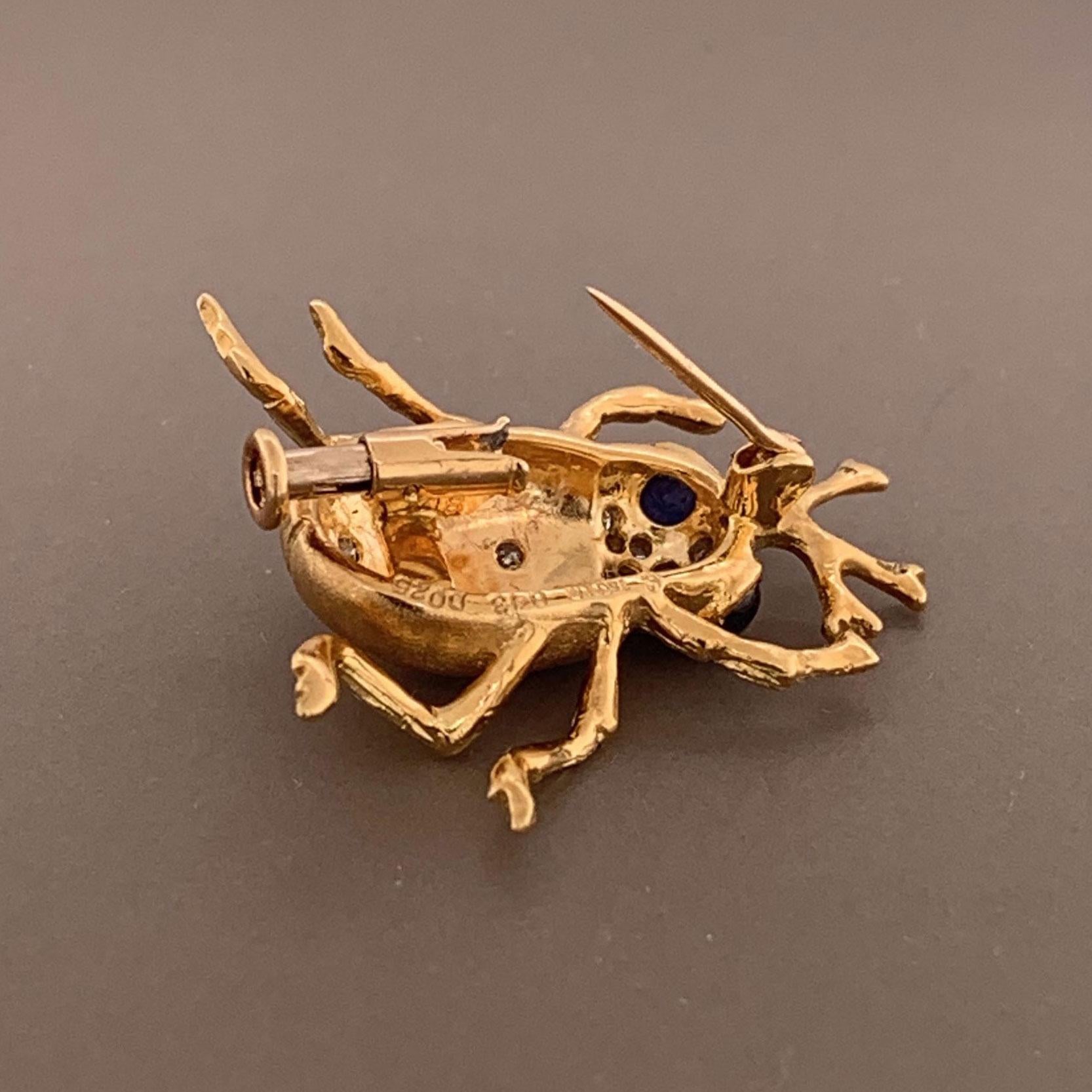 Sapphire Diamond Gold Insect Pin Brooch For Sale 4