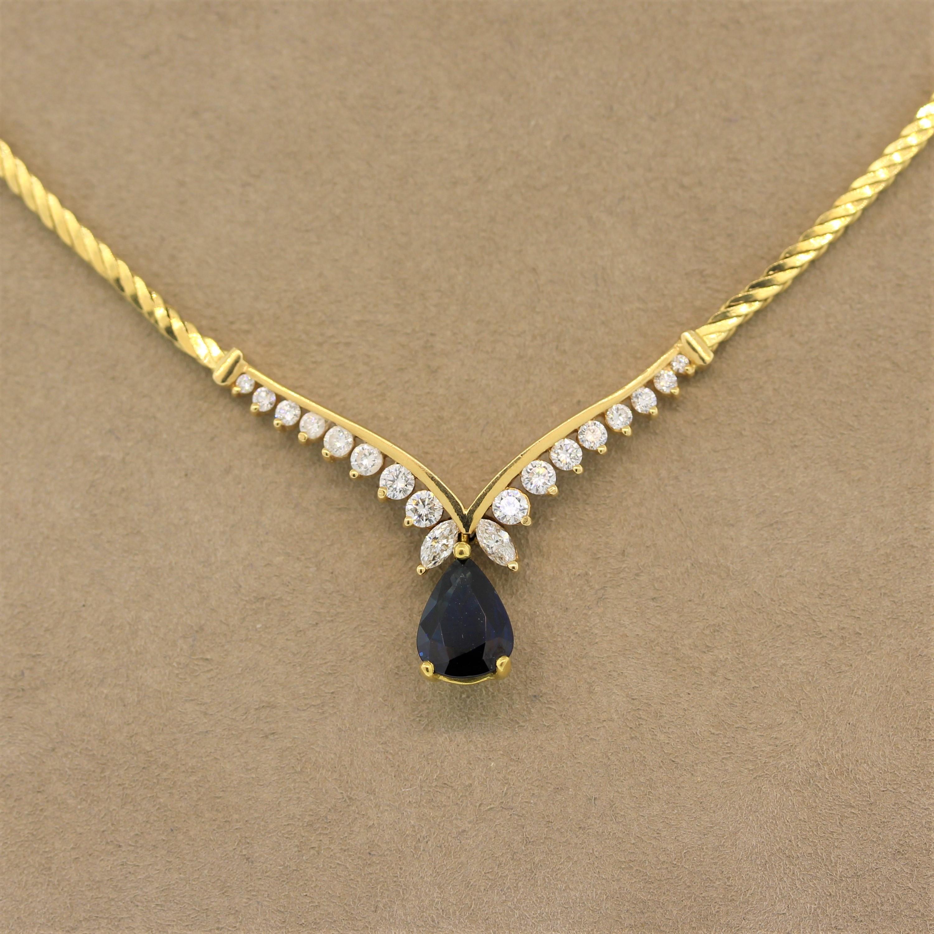 Sapphire Diamond Gold Necklace In New Condition In Beverly Hills, CA