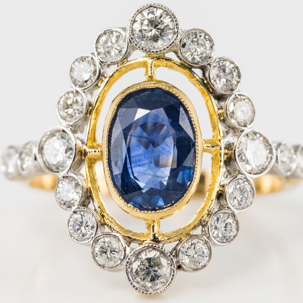 Sapphire Diamond Gold Openwork Ring 7