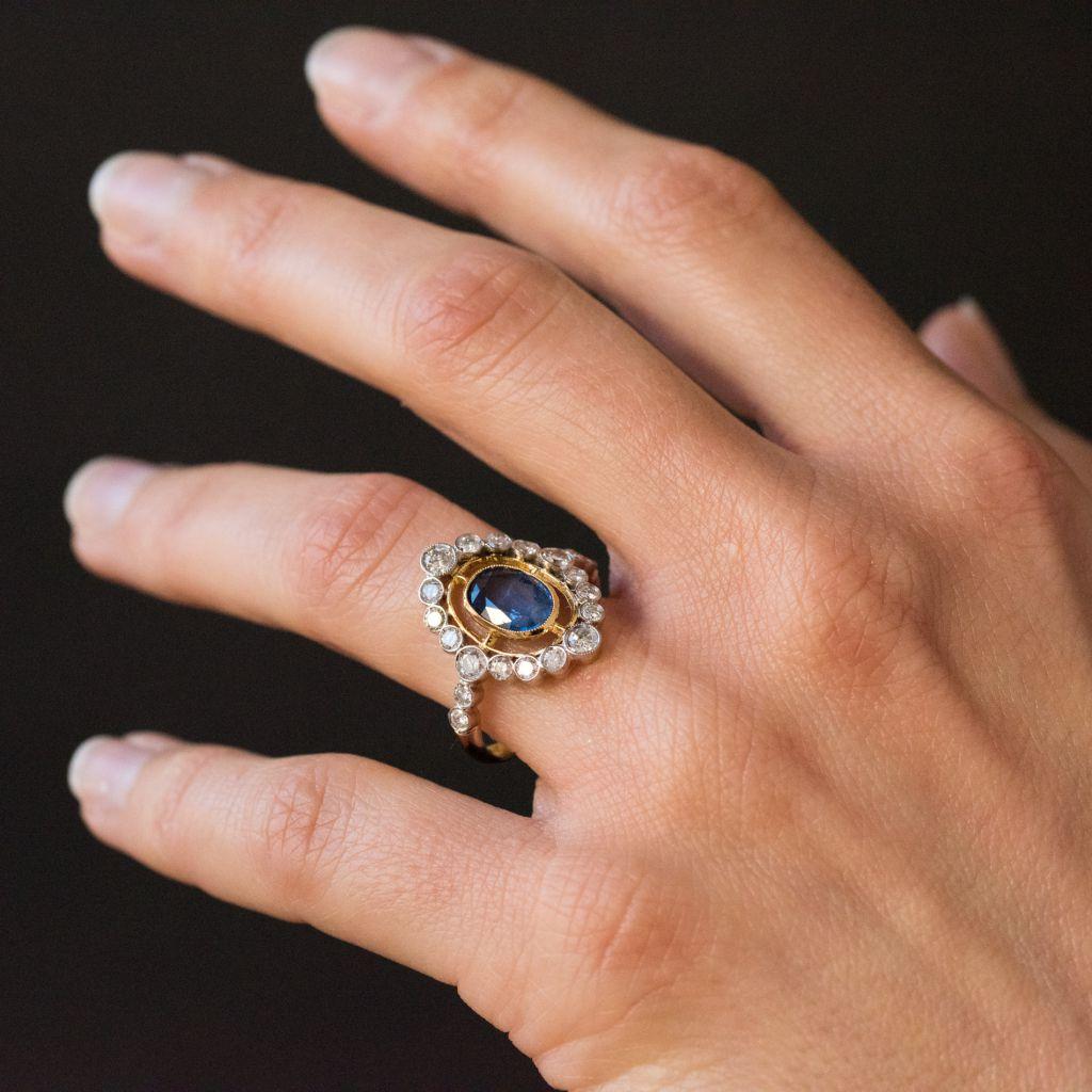 Marquise Cut Sapphire Diamond Gold Openwork Ring