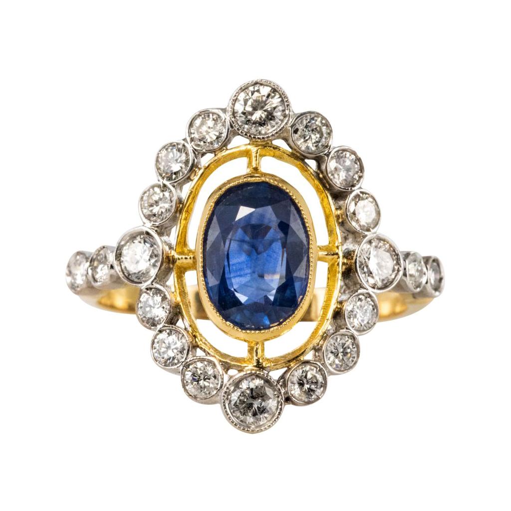 Sapphire Diamond Gold Openwork Ring