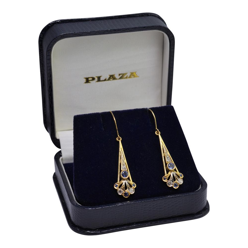 Sapphire Diamond Gold Pendant Earrings 1