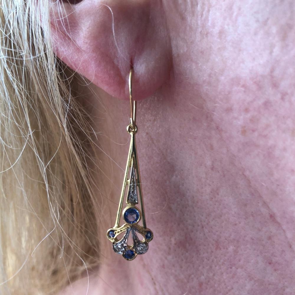 Sapphire Diamond Gold Pendant Earrings 2